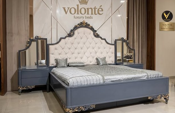 Blue-Grey Neo-Classic Bed