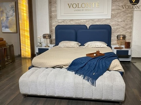 Blue Velvet Modern Bed