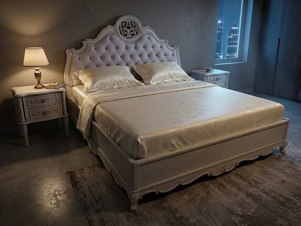 White Tufted Crown Bed
