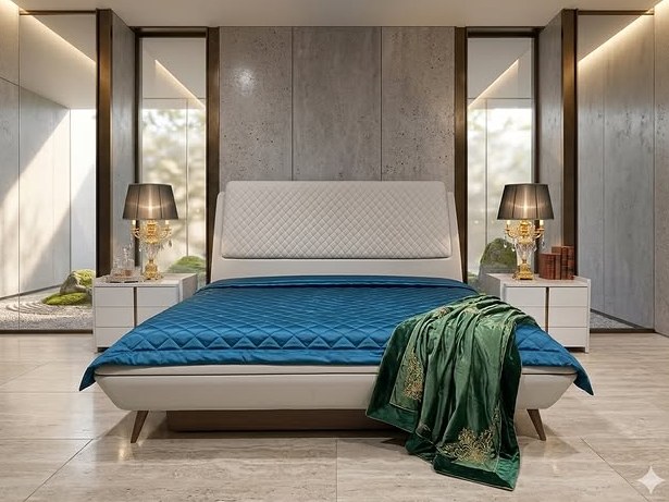 Blue and White Modern Bed