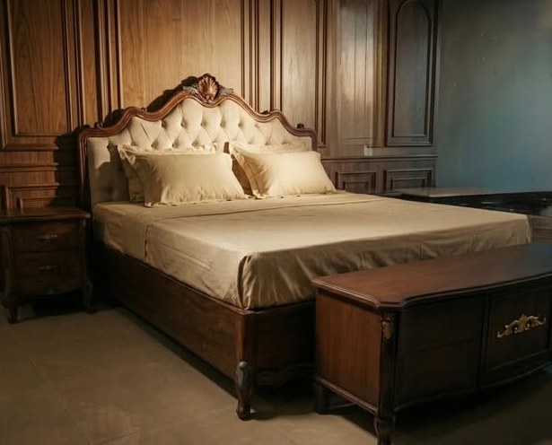 Dark Wood Panel Bed