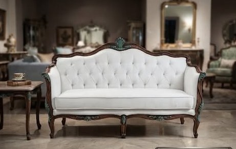 White Tufted Carved Sofa