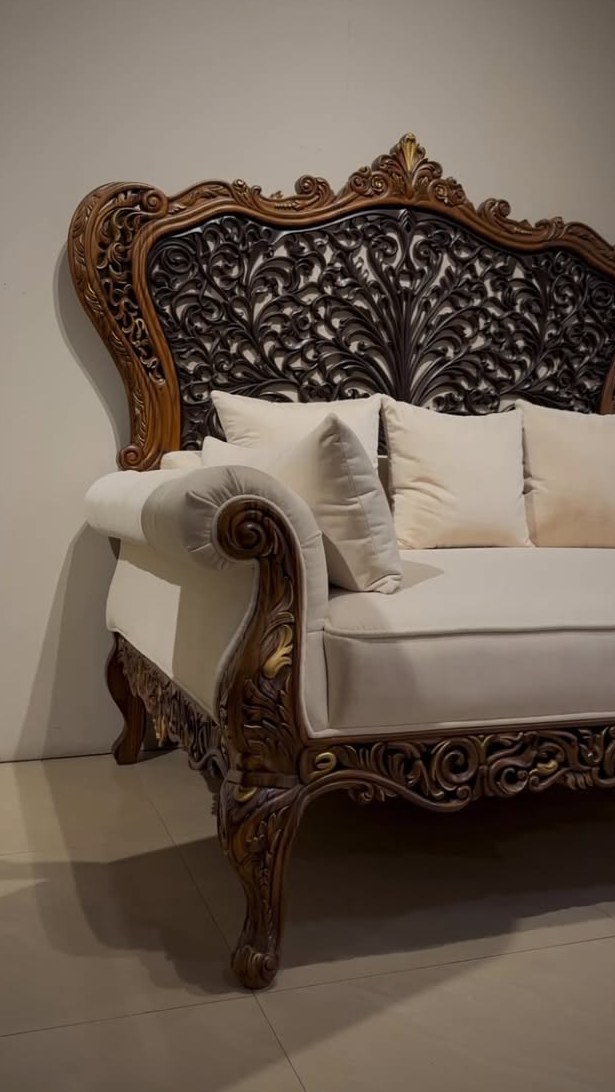 Carved Dark-Wood Sofa