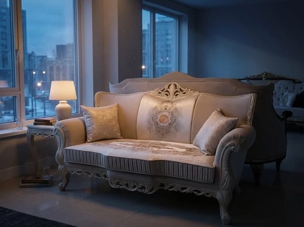 Beige Carved Sofa